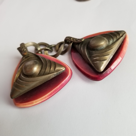 Relisted - Vintage Art Deco cloak clasp rust orange autumn fall early plastic - Picture 12 of 16